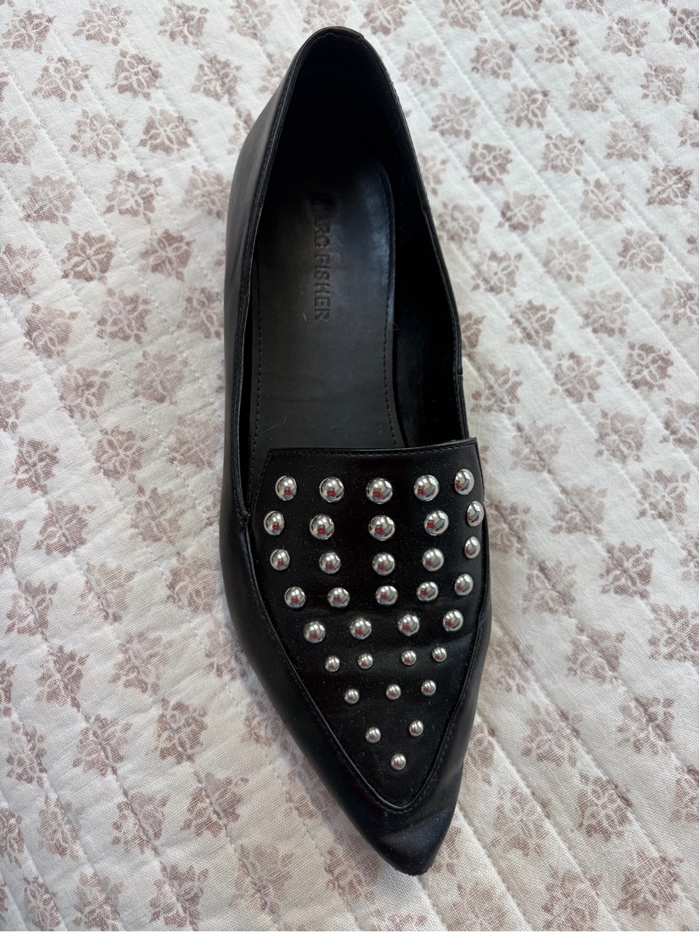 Marc Fisher Black Pointed Toe Studded Loafer